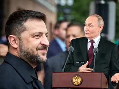 Volodimir Zelenski și Vladimir Putin - Foto: Profimedia images