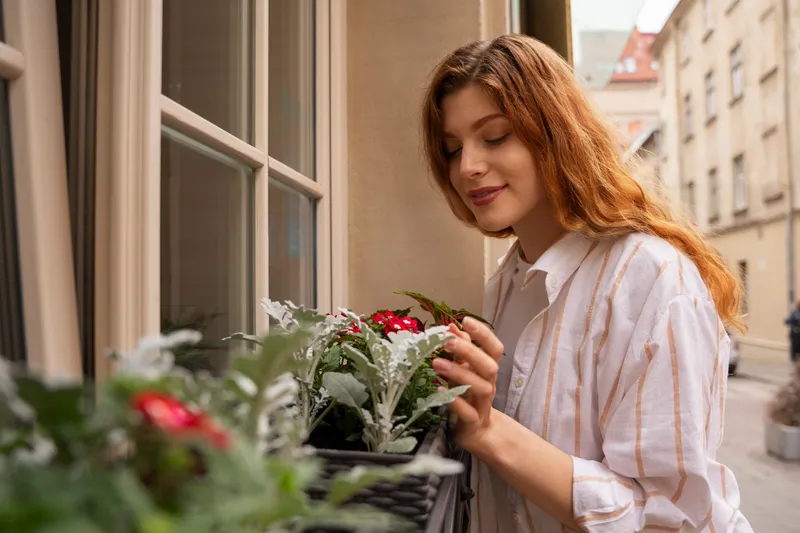 Femeie cu flori &icirc;n balcon - Foto: Magnific.com (Imagine cu rol ilustrativ)
