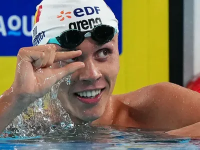Campionul român David Popovici, imediat după câştigarea cursei de 100 m liber - Foto: Profimedia Images
