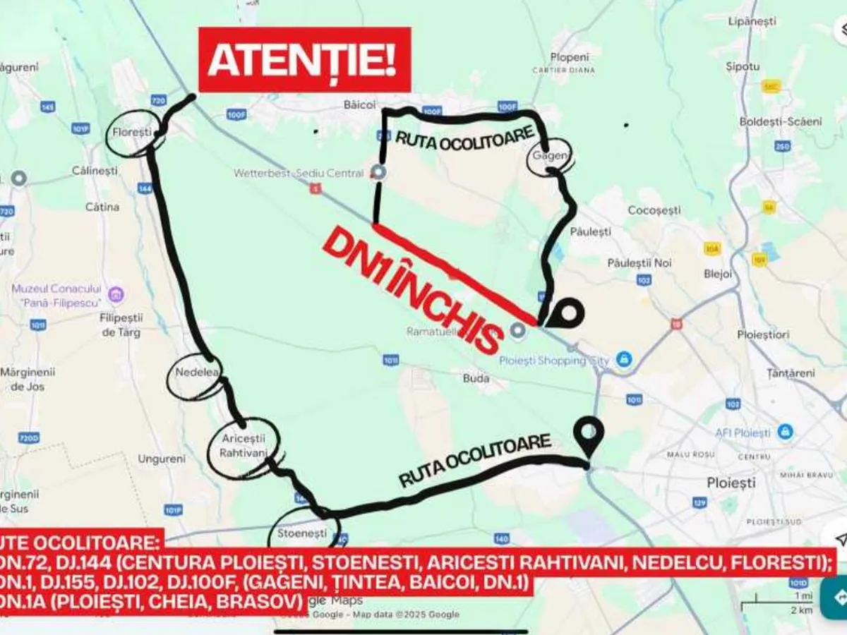 Atenție, șoferi! Traficul pe DN1, închis 1 săptămână, în zona Ploiești. De când și care sunt alternativele?