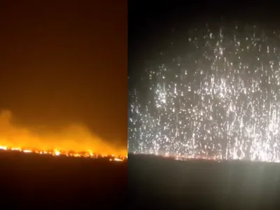 Noapte de foc în teritoriile furate de Rusia din Ucraina. Rușii atacă cu muniție incendiară - FOTO: Twitter/301 Military