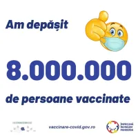 Peste 8 milioane de români vaccinaţi anti-COVID cu cel puţin o doză. / Foto: CNCAV