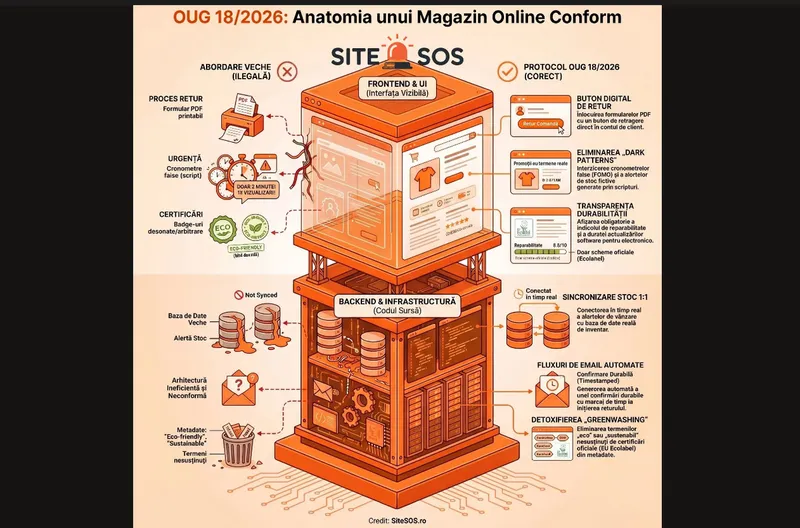 Modificările necesare pentru ca un magazin online să fie conform cu OUG 18/2026 - Foto: sitesos.ro