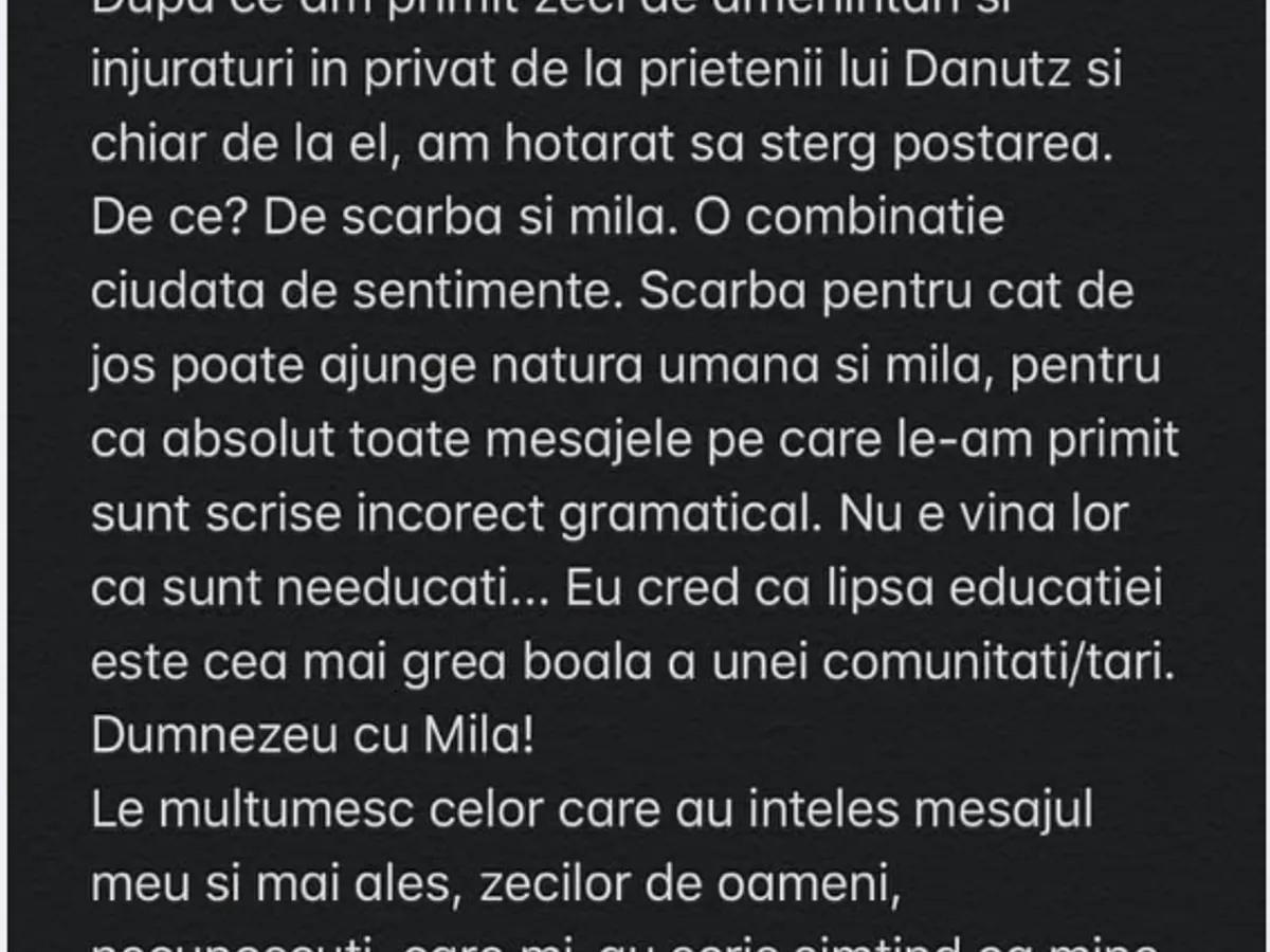Mesajul Cristinei Stroe Foto: Facebook