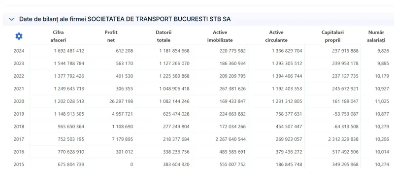 Bilanțul STB din 2015 p&acirc;nă &icirc;n 2024 - Foto: captură ecran