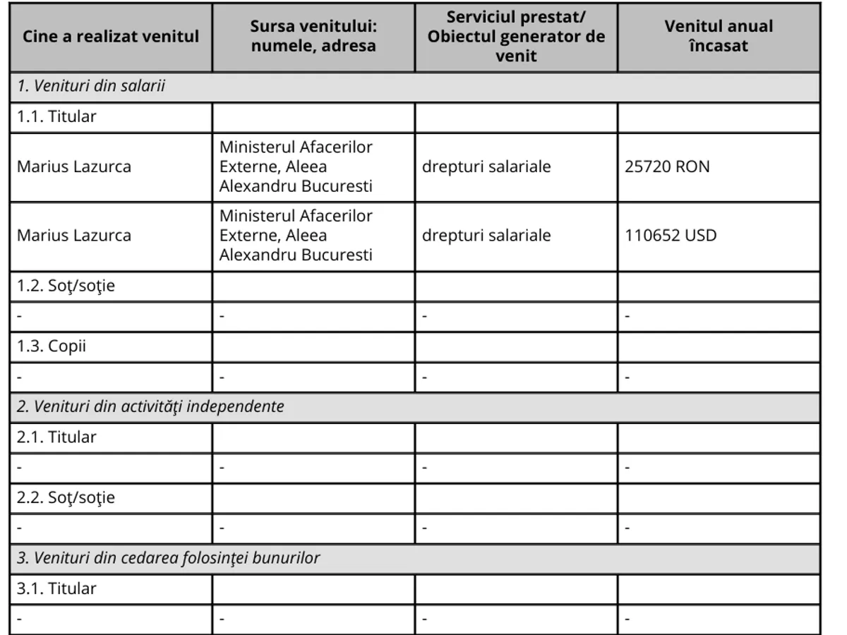Marisu Lazurca, declarație de avere - Foto: MAE.ro