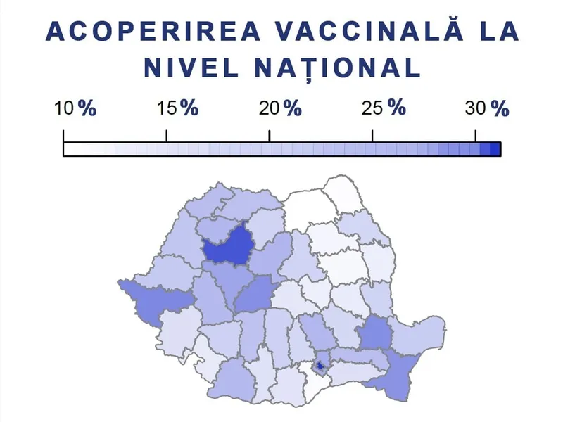 Harta cu situația vaccinării/Foto: CNCAV