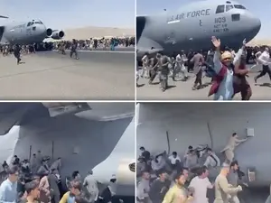 Disperare, la Kabul: Sute de oameni încearcă să se agațe, la decolare, de avioanele SUA. / Foto: telegraph.co.uk