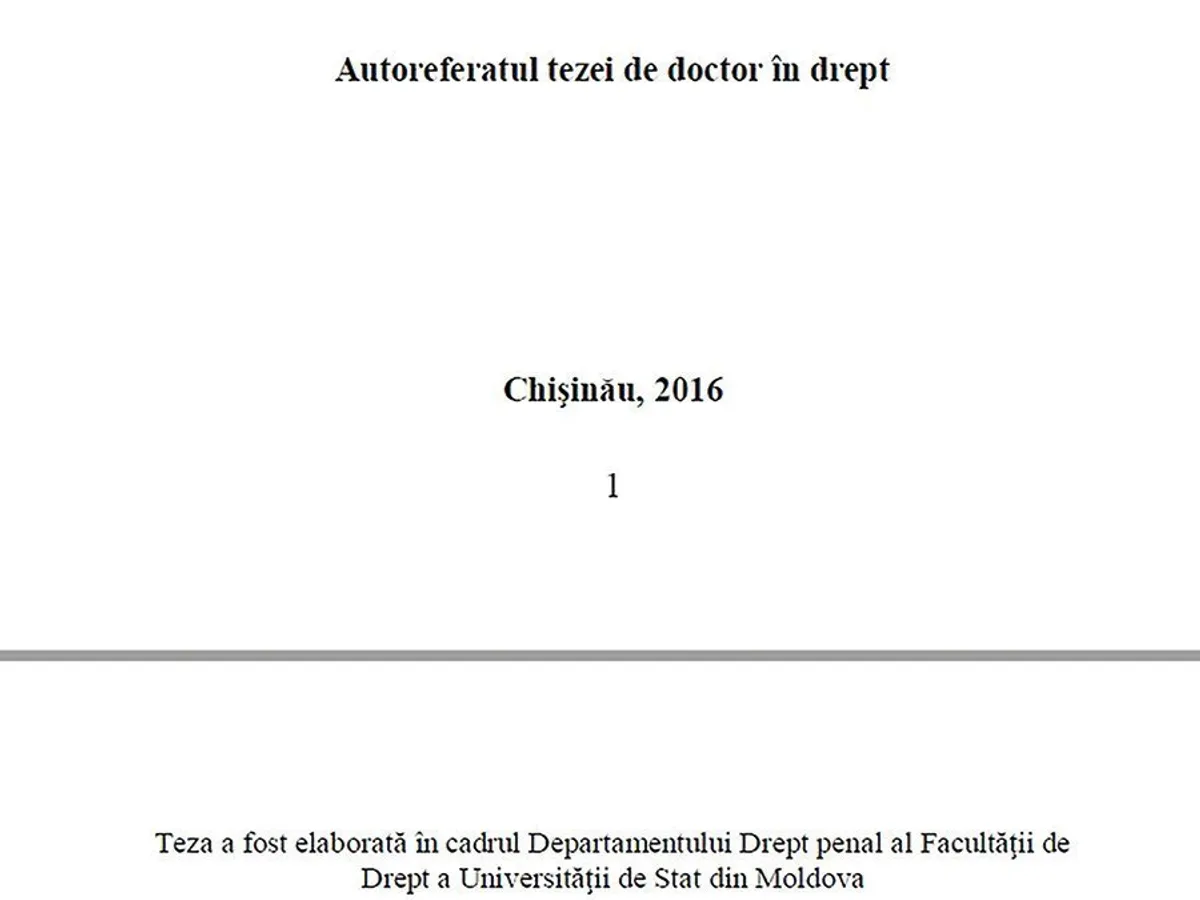 FACSIMIL  Una dintre tezele de doctorat de la Chișinău la care Tudorel Toader a fost referent oficial