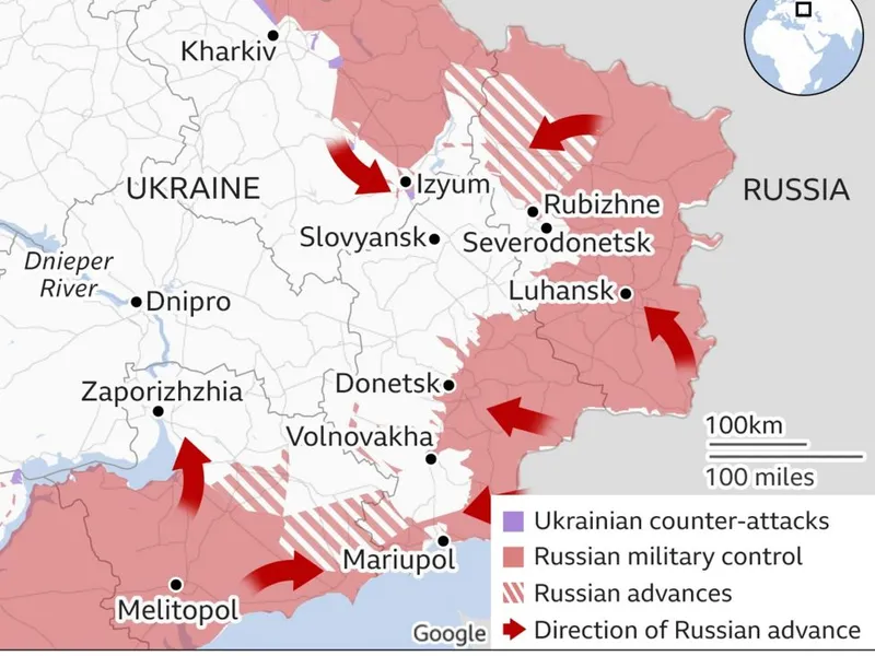 Cele patru regiuni pe care Rusia vrea să le captureze în Ucraina/foto: institute for study of war uk