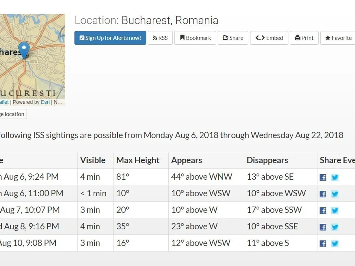 Orele la care se vede Stația deasupra Bucureștiului. SURSA: NASA