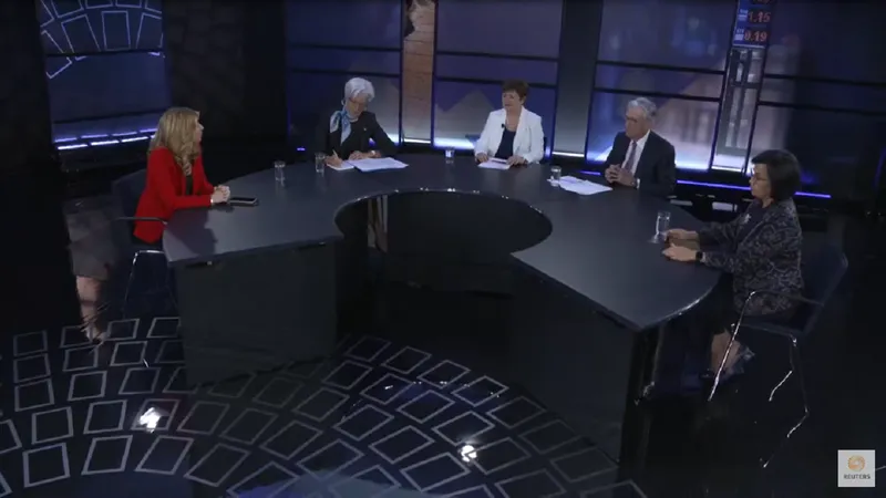 Panel FMI: Lagarde, Georgieva și Powell. Sursa: FMI