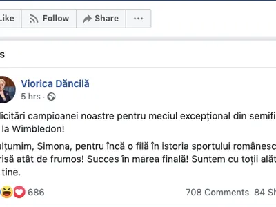 Mesajul Vioricăi Dăncilă pe Facebook/FOTO: Facebook.com