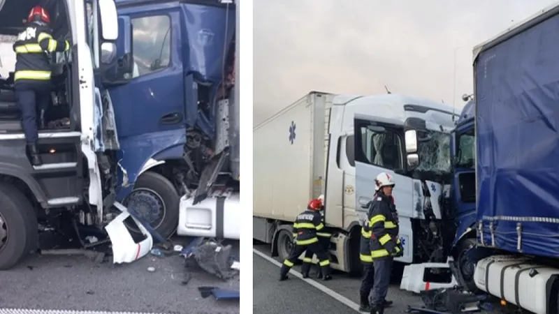 Accident grav pe Autostrada A1, soldat cu 3 victime după ce două TIR-uri s-au ciocnit frontal -Foto: Centrul Infotrafic