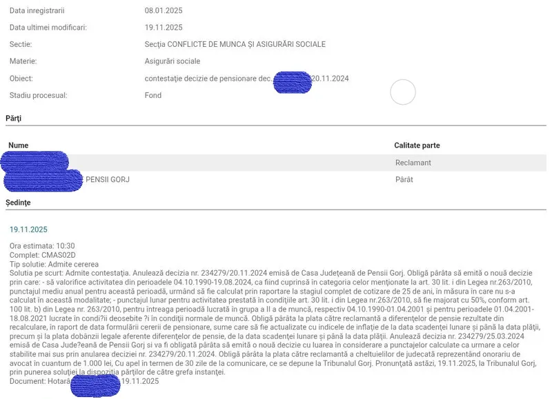 Decizie Tribunal - Foto: Dosar pensii