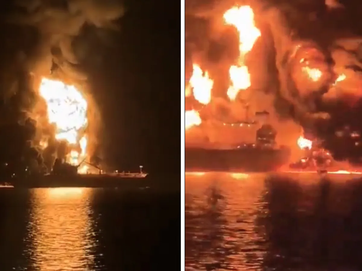 VIDEO Două petroliere, în flăcări după un atac Iranian în largul Irakului. Un mort, zeci de marinari dispăruți