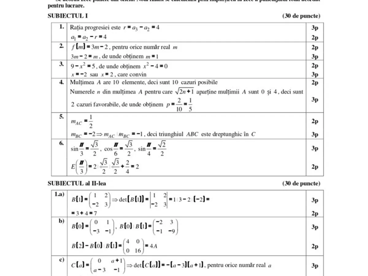 Baremele de corectare la Matematică BAC 2024, publicate de Ministerul Educației - Foto: EduPedu