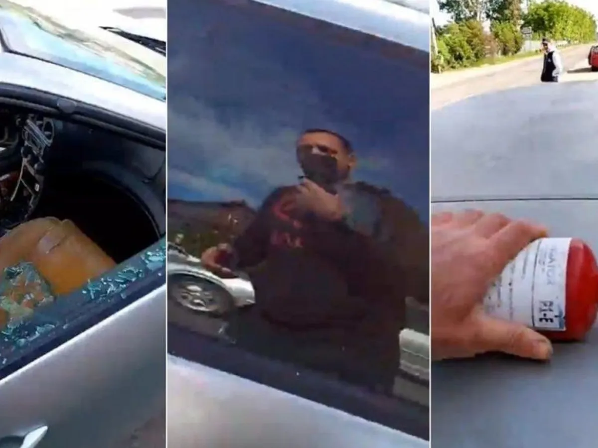 Și-a distrus mașina în fața polițiștilor într-un live. De ce a recurs șoferul la gestul necugetat? Foto: captura video si colaj Antena3