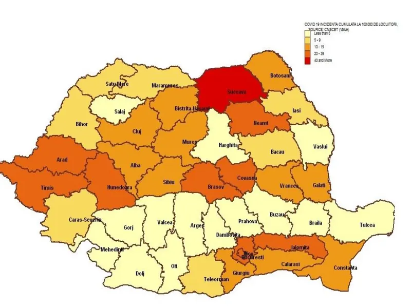 Suceava rămâne județul cu cele mai multe cazuri confirmate și decese. Astăzi, erau 1430 de cazuri confirmate și 57 de decese