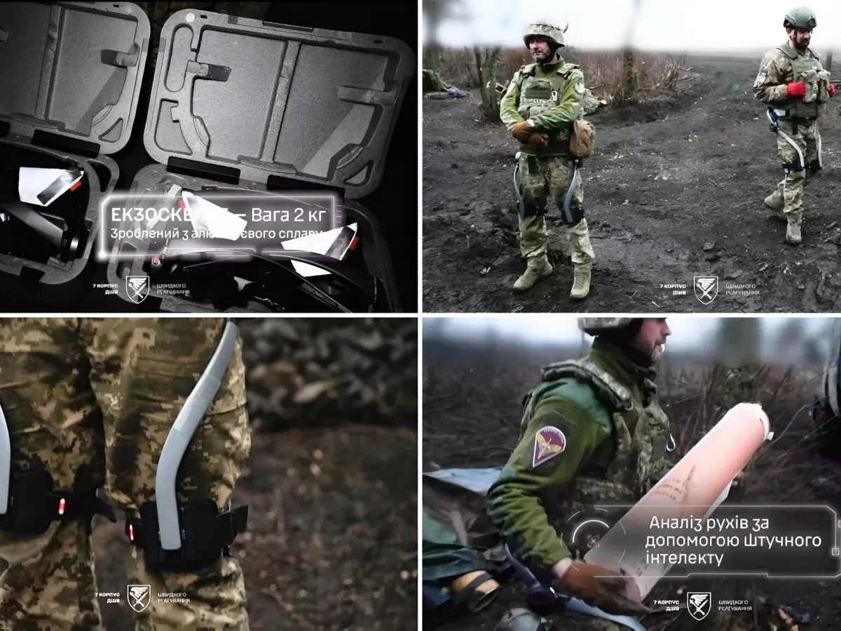 Soldații Brigăzii 147 de Artilerie testează exoschelete - Foto: Corpul 7 Forțe de Asalt Aerian