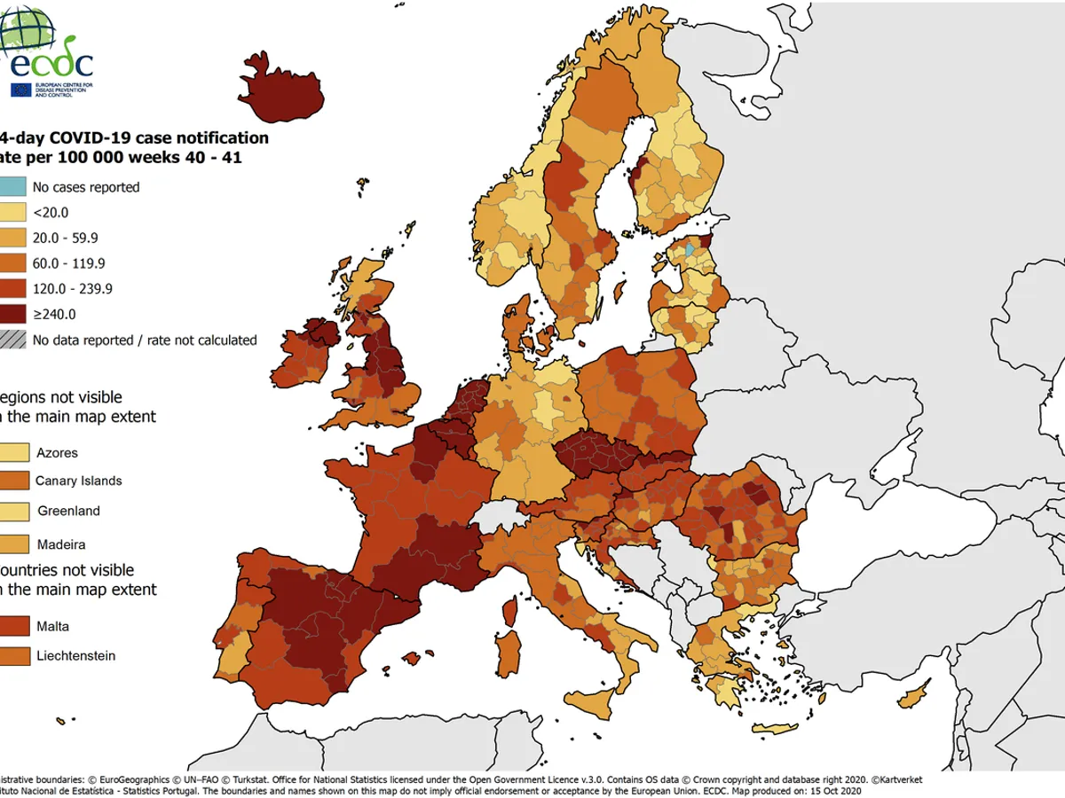 Rata de infectare cu COVID în Europa. Sursa: ECDC