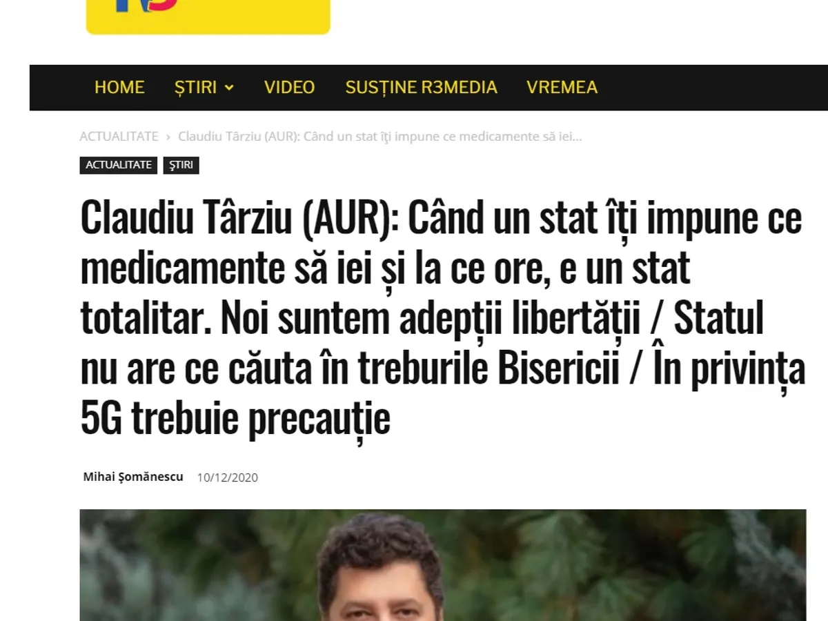 Claudiu Târziu, interviu în R3Media, publicație care susține AUR. SursA: captură foto r3media.ro