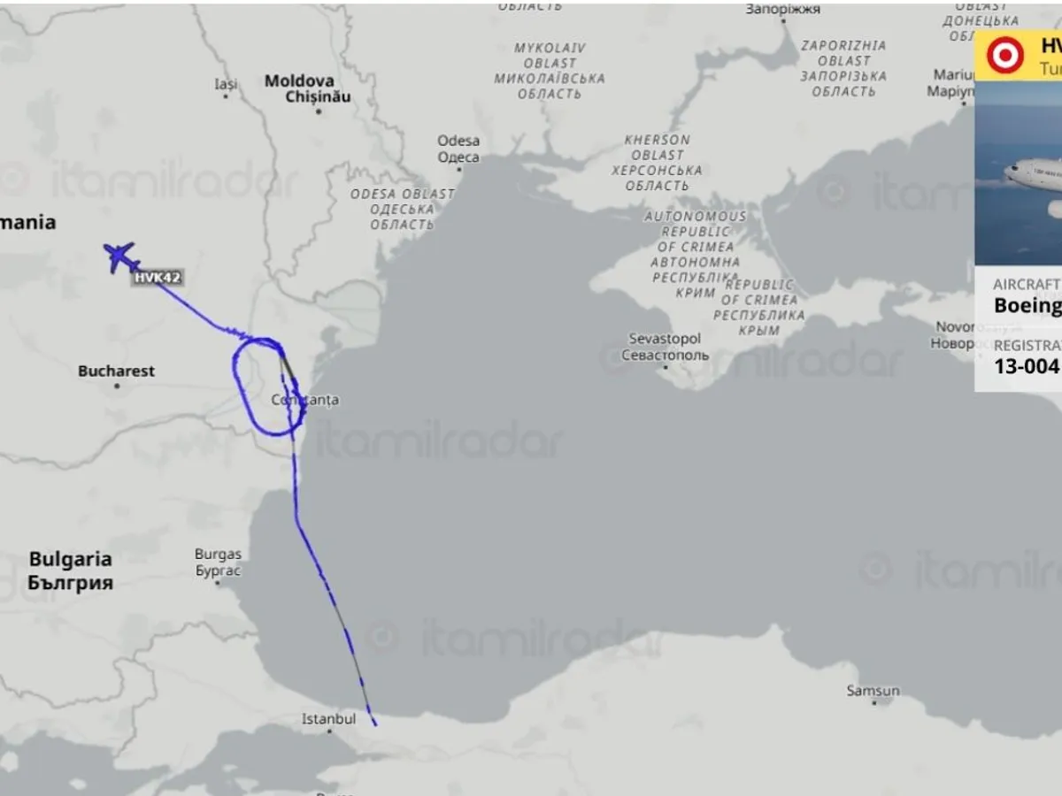 Ruta de zbor a avionului AWACS al Rurciei - Foto: ItaMilRadar