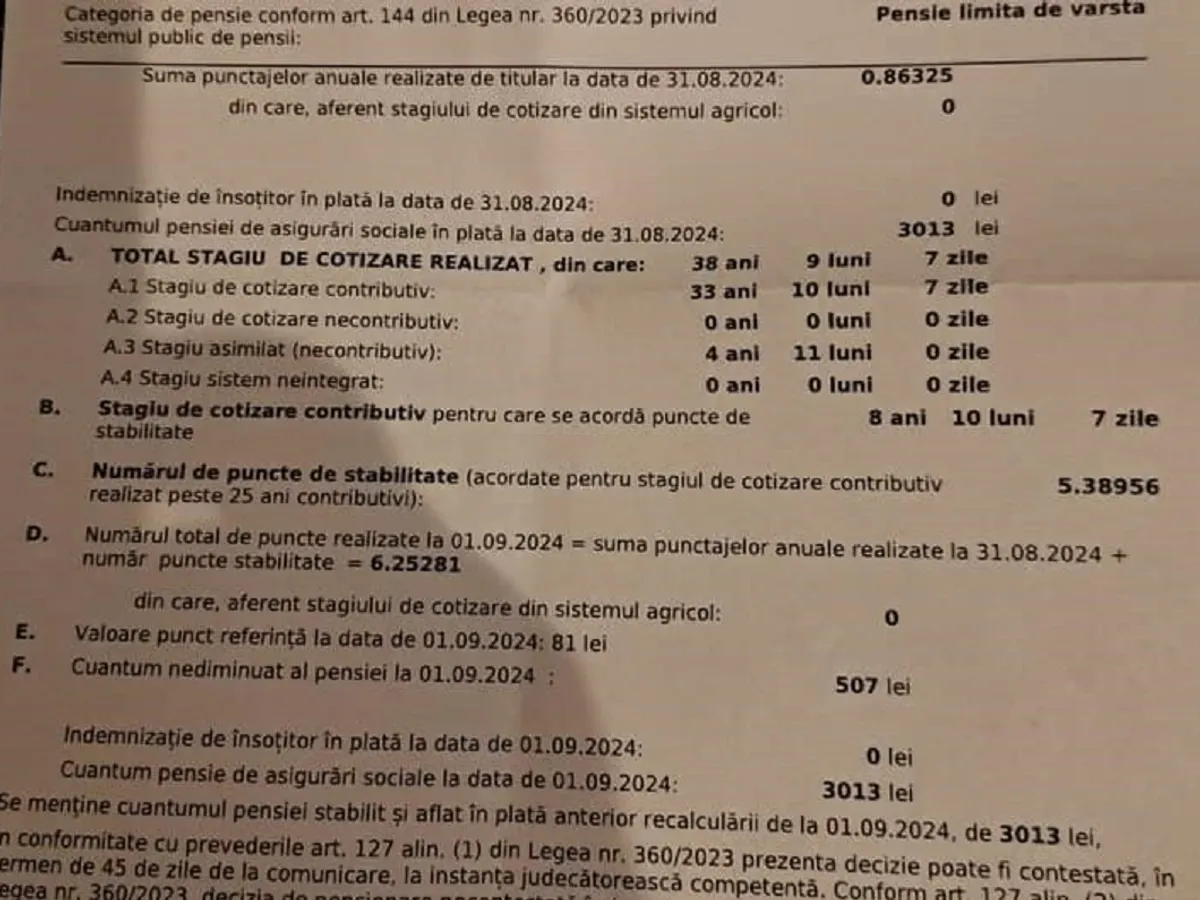 Decizie recalculată greșită
