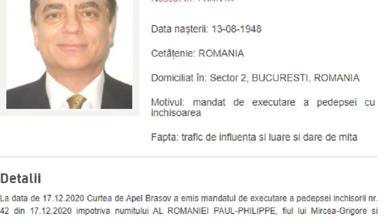 Prințul Paul, dat în urmărire generală/FOTO: Poliția Română
