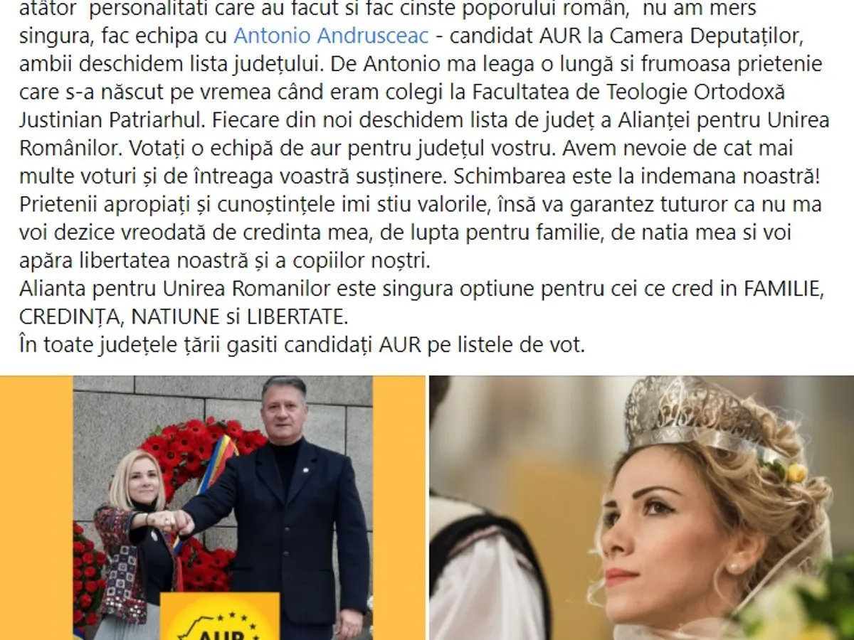 Adela-Ioana Grăjdeanu-Târziu, îndemnându-și suporterii să o voteze la alegerile parlamentare. Sursa: Facebook
