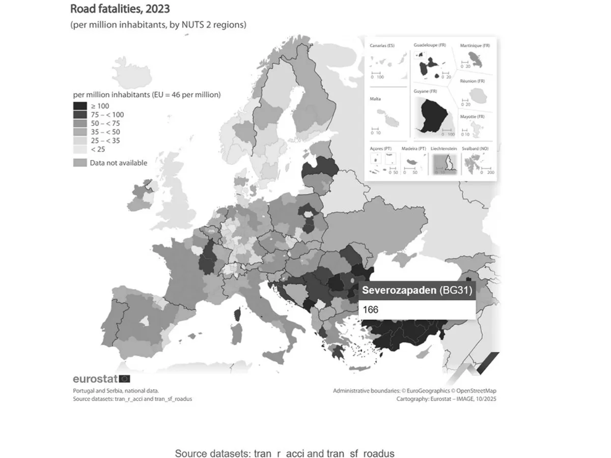 Harta zonelor cu cele mai periculoase drumuri din Europa - Foto: Eurostat