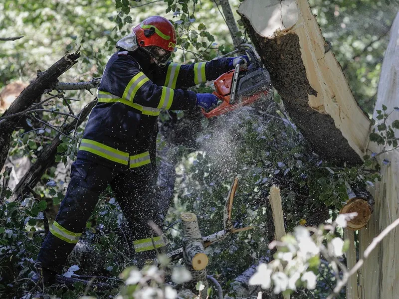 Vreme extremă în București. 19 acopaci, puși la pământ de vânt. 8 mașini au fost avariate FOTO: INQUAM PHOTOS/Octav Ganea