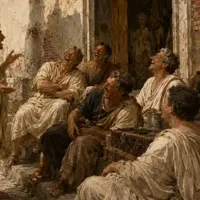 Imagine artistică a unor personaje din antichitate care ascultă glume - Foto: labrujulaverde.com (cu rol ilustrativ)