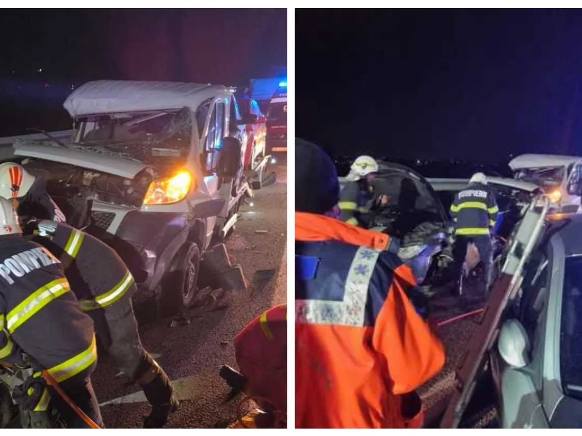 Accident grav pe autostrada A1, în Sibiu. Șase mașini implicate, două persoane sunt încarcerate - Foto: ISU Sibiu
