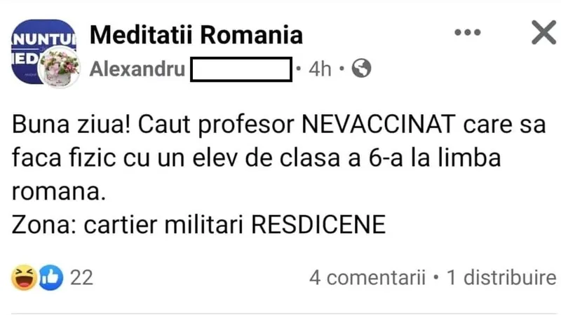 Părinții conspiraționiști cer profesori nevaccinați pentru meditații acasă cu copiii lor