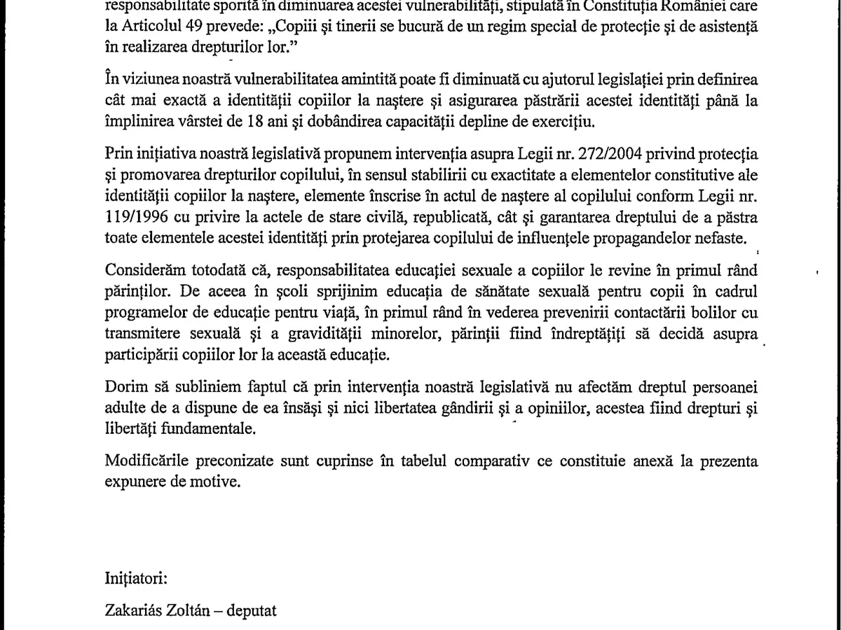 Expunere de motive a inițiativei