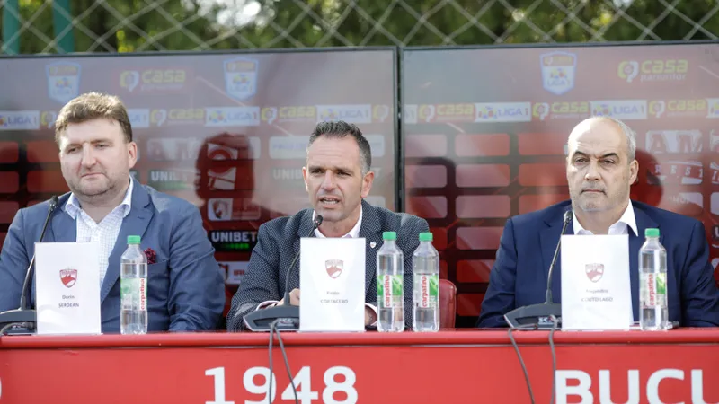 Dorin Serdean, Pablo Cortacero și Alejandro Couto Lago in timpul prezintării noii conduceri administrative şi sportive a clubului DinamoFoto: INQUAM Photos/ George Călin