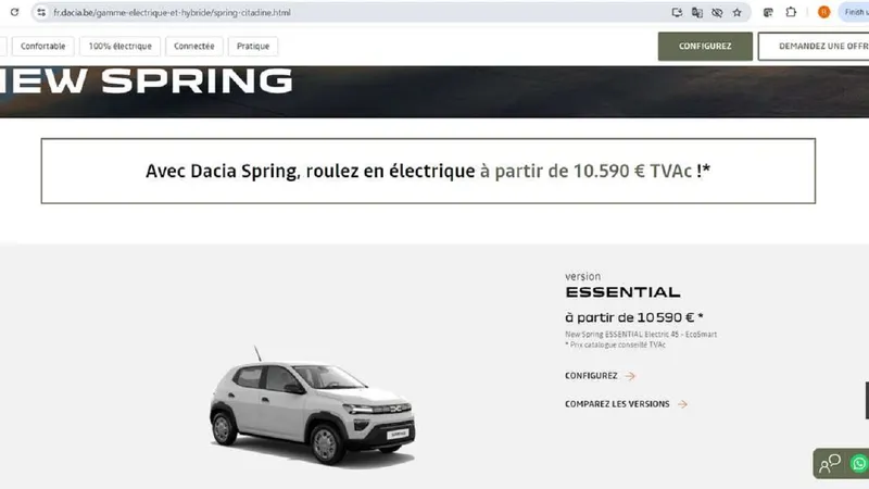 Românii, mai „bogați”? Dacia Spring: 10.240 € - Luxemburg, 10.590 € - Belgia, 16.900 € - România - Foto: captură ecran