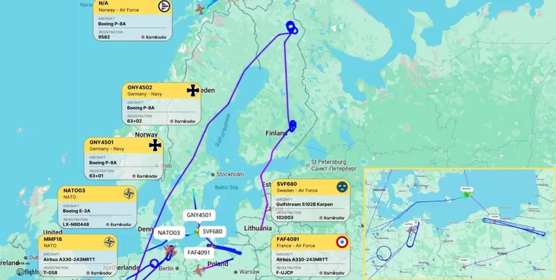 Șapte avioane NATO țin &icirc;n vizor Flota de Nord a Rusiei. Kaliningrad, sub supraveghere densă - Foto: ItaMilRadar