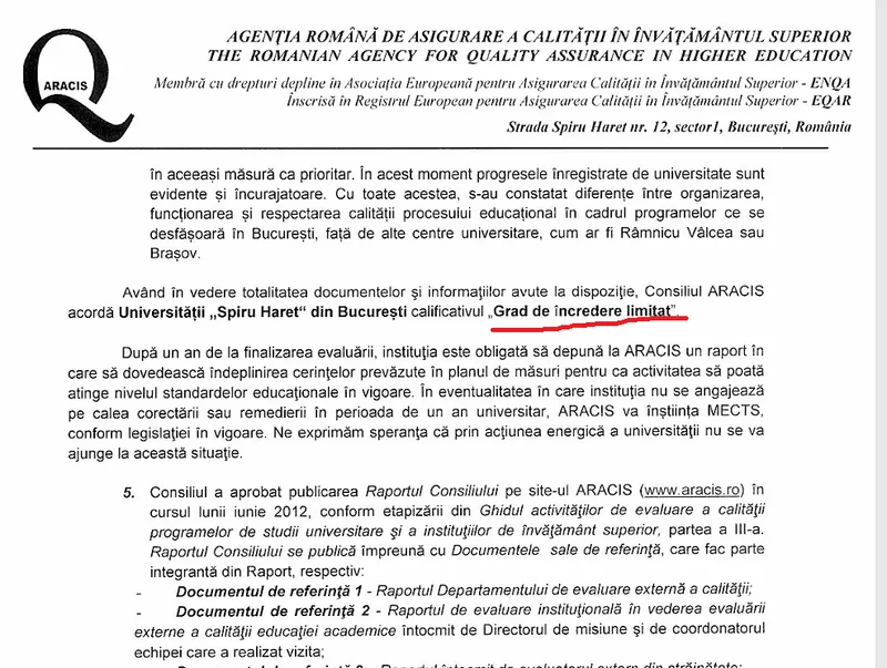 Raport ARACIS la Spiru Haret - Foto: ARACIS