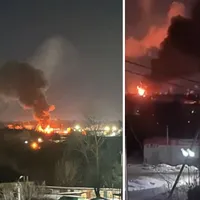 Două rafinării din Rusia, dintre care una legată de Lukoil, în flăcări după un atac cu drone - Foto: X/ @victoriaslog