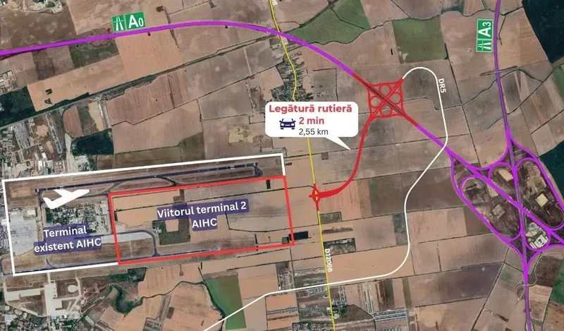 Harta drumului de legătură dintre Aeroportul Otopeni și A0 - Foto: Facebook / Irinel Ionel Scriosteanu
