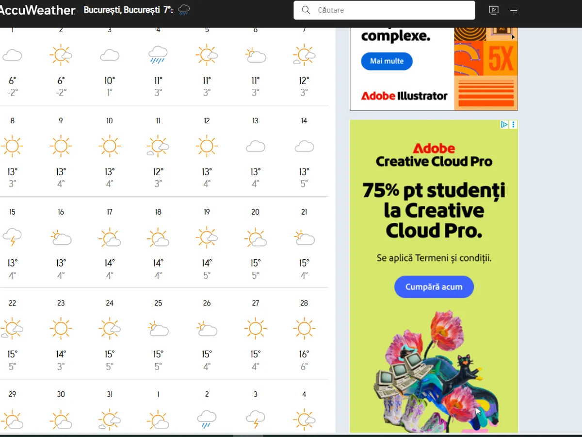Vremea în București în martie - Foto: accuweather
