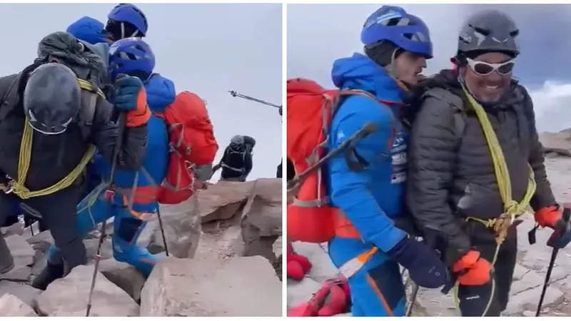 Performanţă românească. Doi alpinişti români nevăzători au cucerit vârful Aconcagua - Foto: captură video