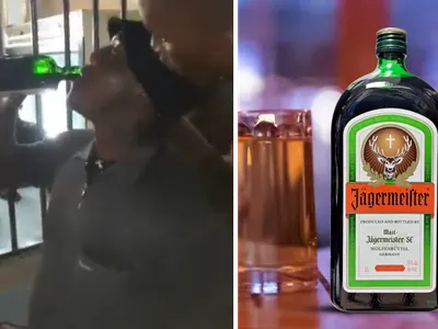 VIDEO O sticlă de Jagermeister i-a adus sfârșitul unui bărbat care a vrut să se „dea mare”/FOTO: Captura video/Colaj Newsweek