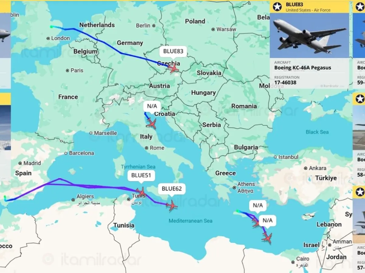 Avioanele cisternă au decolat din Statele Unite miercuri, 22 octombrie, traversând Atlanticul și Europa - Foto: ItaMilRadar