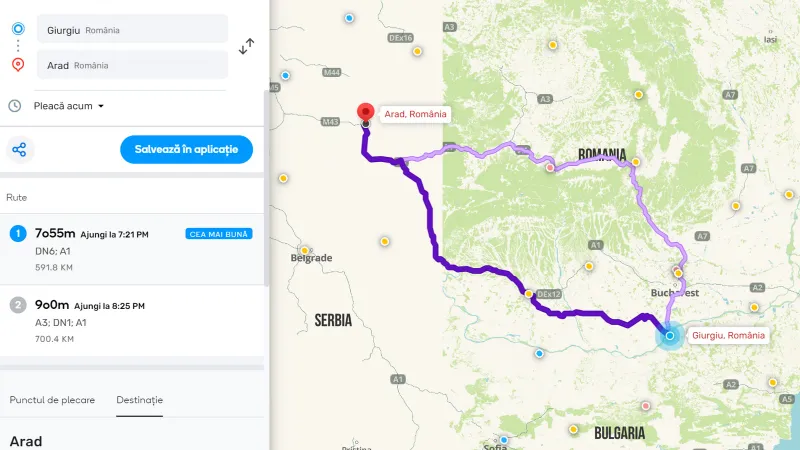 România blocată! București – Sibiu: 7-8 ore, Cluj – Constanța: 15-16 ore, Arad – Giurgiu 14-15 ore - Foto: captură ecran Waze