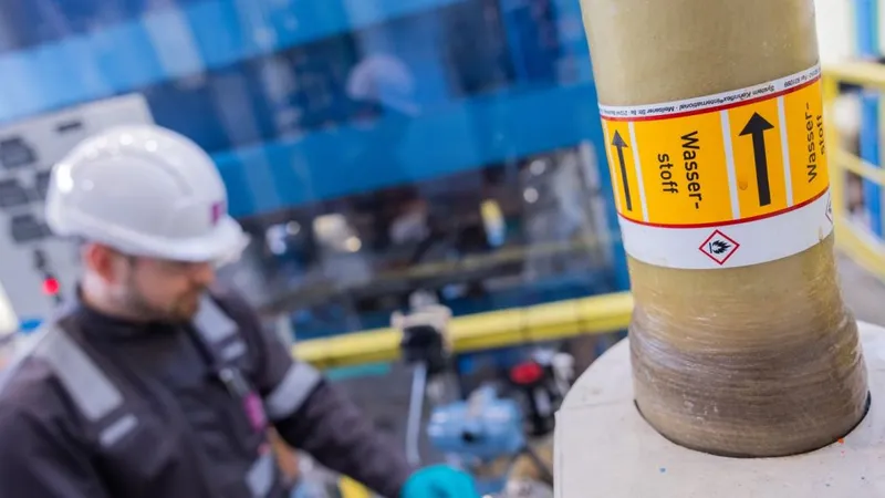 Duisburg: Un angajat al thyssenkrupp Nucera lucrează la un electrolizor - Foto: Profimedia Images