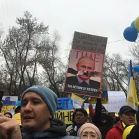 Demonstrație în Kazahstan pentru susținerea Ucrainei - Foto: Twitter/ Alex Kokcharov