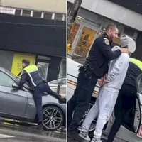 Bărbatul a fot scos cu forța din mașină de polițiști - Foto: captură video TikTok/ storytimeglovo